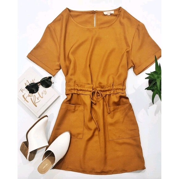 entro Women's Caramel Drawstring Dress With Pockets, Size‎ S - Picture 8 of 8
